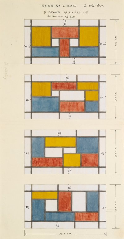 Ontwerp voor vier glas-in-loodramen door Theo van Doesburg